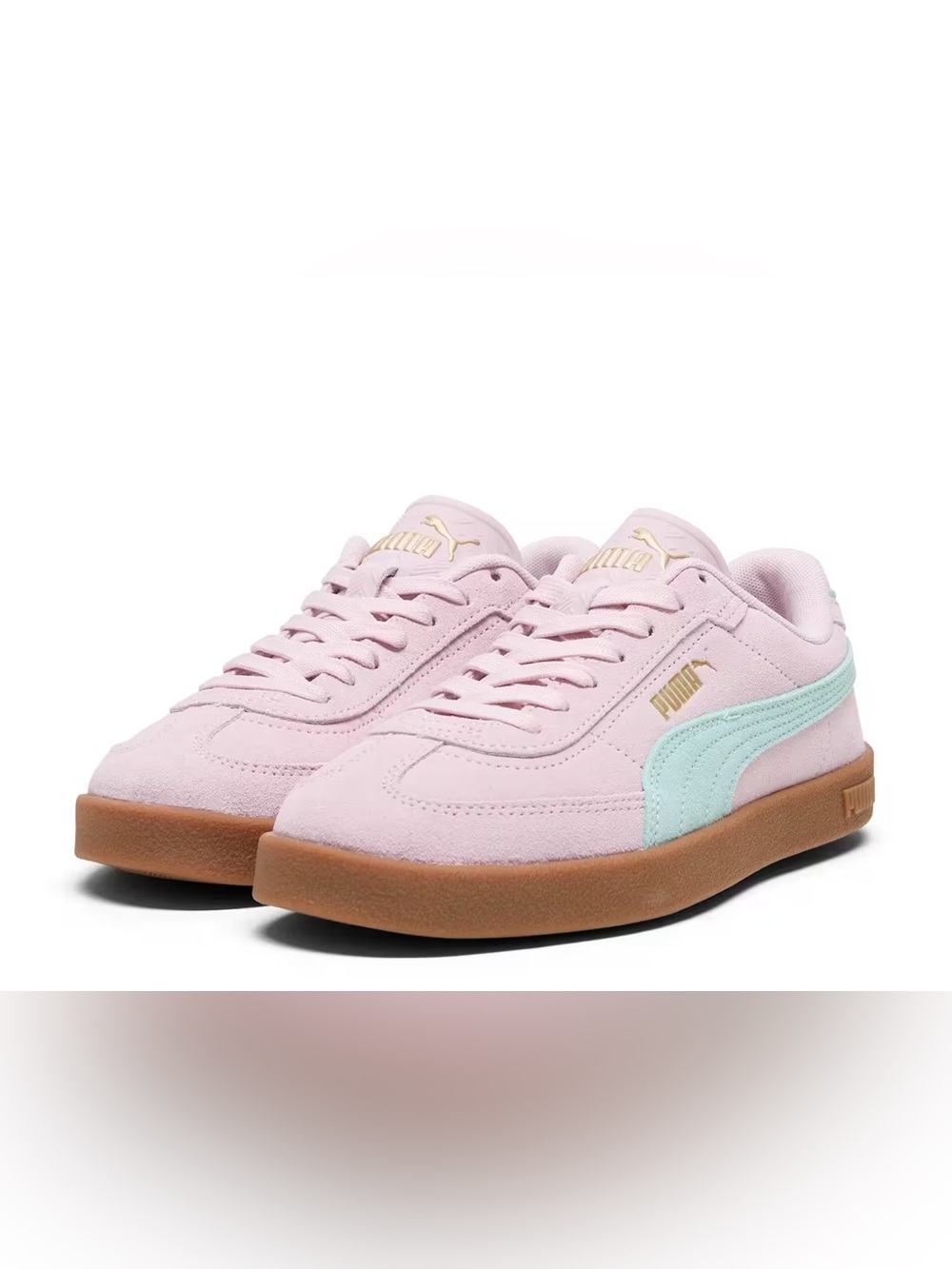 Puma Pink Suede Sneakers with Mint Stripe